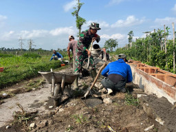 Sinergi TNI manungal Air, Babinsa Krisik Bersama Poktan Nuju Makmur 1 Bangun Jaringan Irigasi Tersier