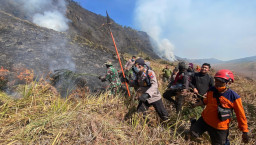 Polres Probolinggo Terjunkan Personel Bantu Padamkan Kebakaran Hutan di Gunung Bromo