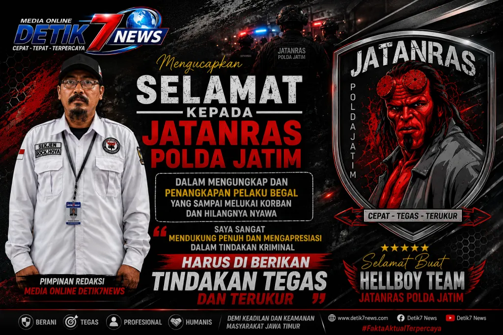 Direktur Utama Media Detik7News.com Apresiasi Keberhasilan Jatanras Polda Jatim Ungkap Kasus Begal Maut