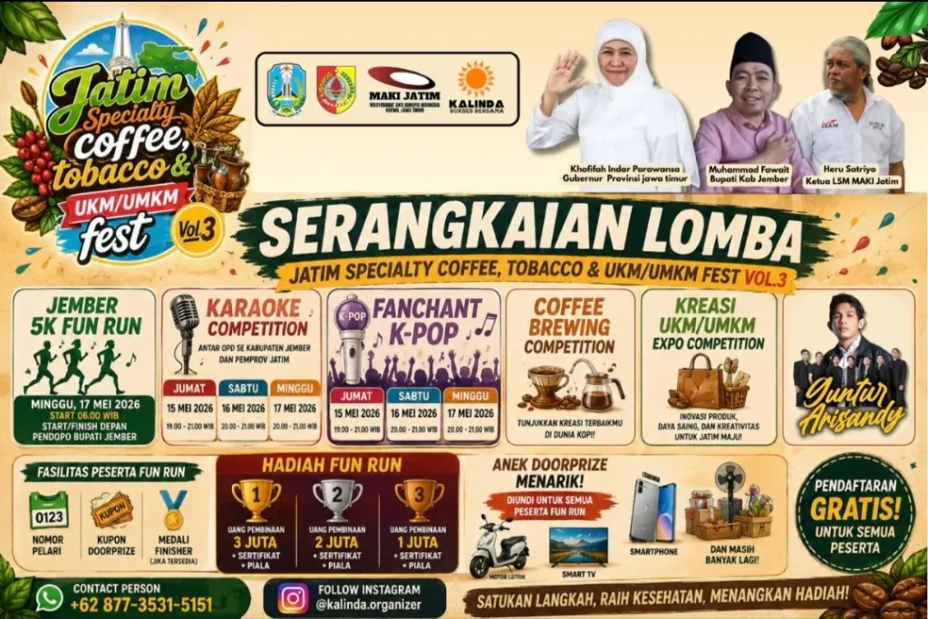 Festival Raksasa Jember 2026 Siap Guncang Jawa Timur, Ribuan Peserta Akan Padati Panggung Kopi, UMKM, Musik dan Fun Run