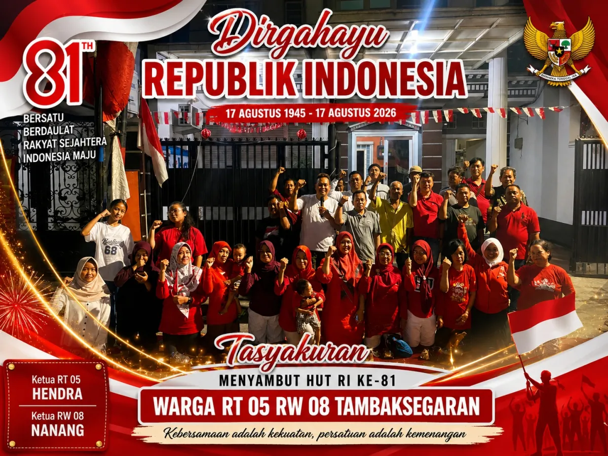 Warga RT 05 RW 08 Tambaksegaran Wetan Gelar Tasyakuran Sambut HUT RI ke-81 dengan Meriah